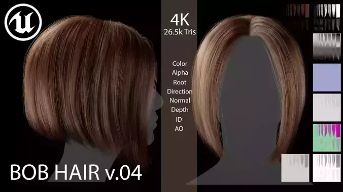 Real-Time Female Bob Hairstyle v04 - Game-Ready Hair Asset Low-poly 3D model