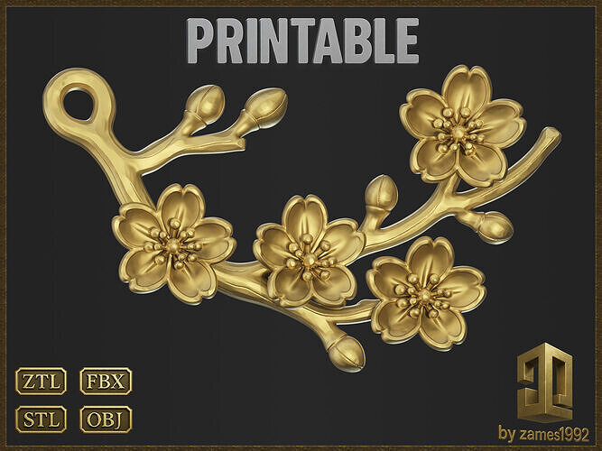 Blossom Flower Branch Jewelry 3D print model