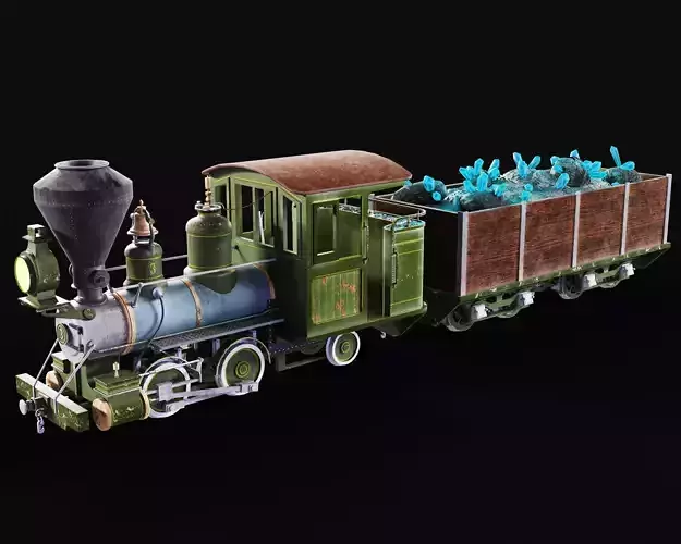 Vintage 19th-Century Steam Locomotive Low-poly 3D model