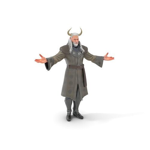 Elder Wizard with Horns in Robe Rigged and Animated Low-poly 3D model