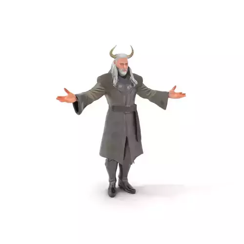 Elder Wizard with Horns in Robe Rigged and Animated