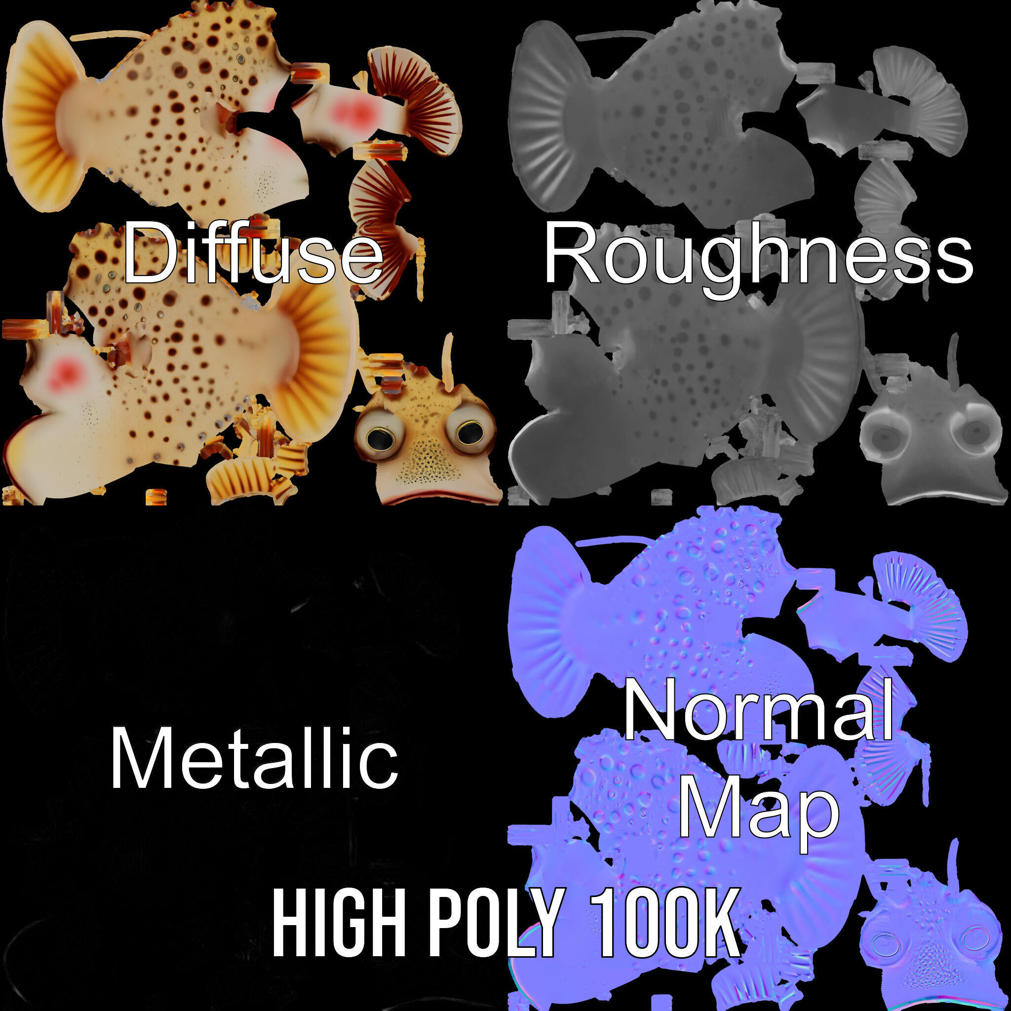 Spiky Fish Model Pack Cartoon Style D Model Collection Low-poly 3D model_4