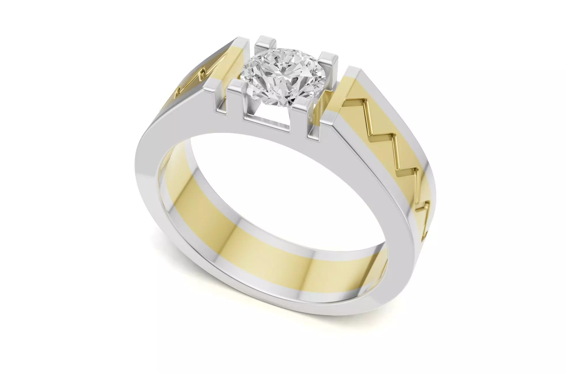 Two-Tone Mens Wedding Ring with Solitaire Diamond 3D print model