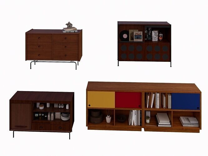 Wooden Storage Quartet 3D model