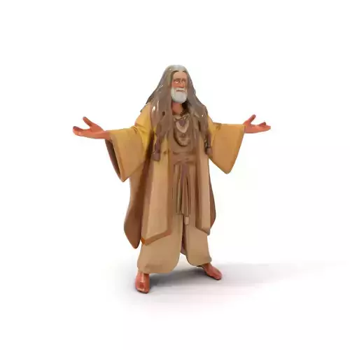 Grand Sage Rigged and Animated Elderly Character Model in Robes Low-poly 3D model