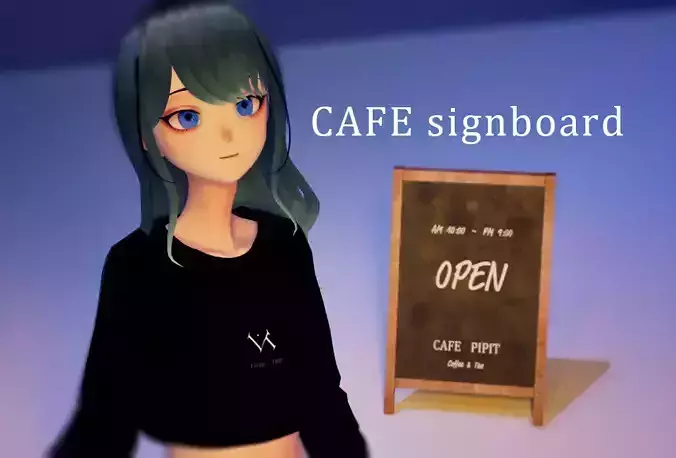 cafe signboard CGmodel Low-poly 3D model