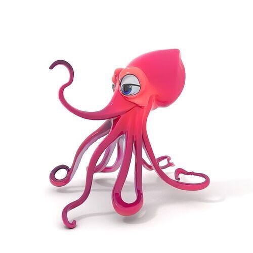 Cartoon Pink Octopus Character Model Pack Low-poly 3D model
