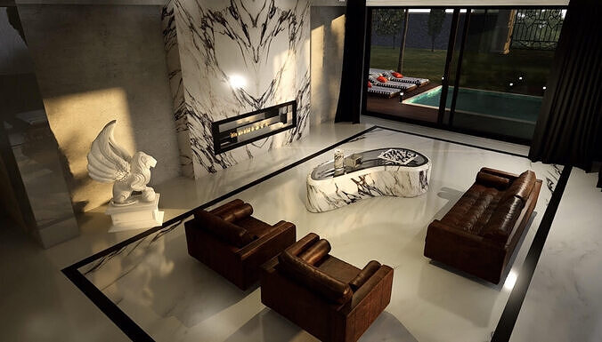 Modern Luxury Villa Living Room 3D Model 3D model