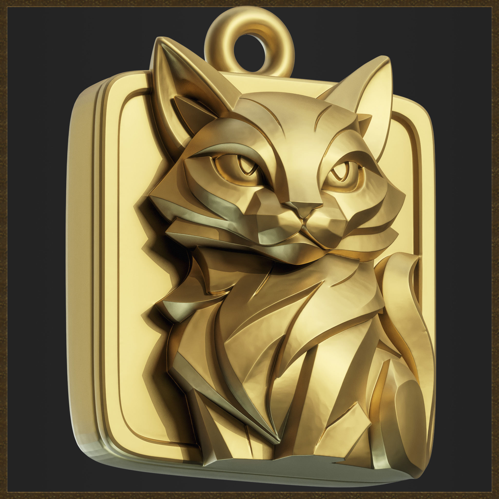 Geometric Cat Pendant 3D print model_3
