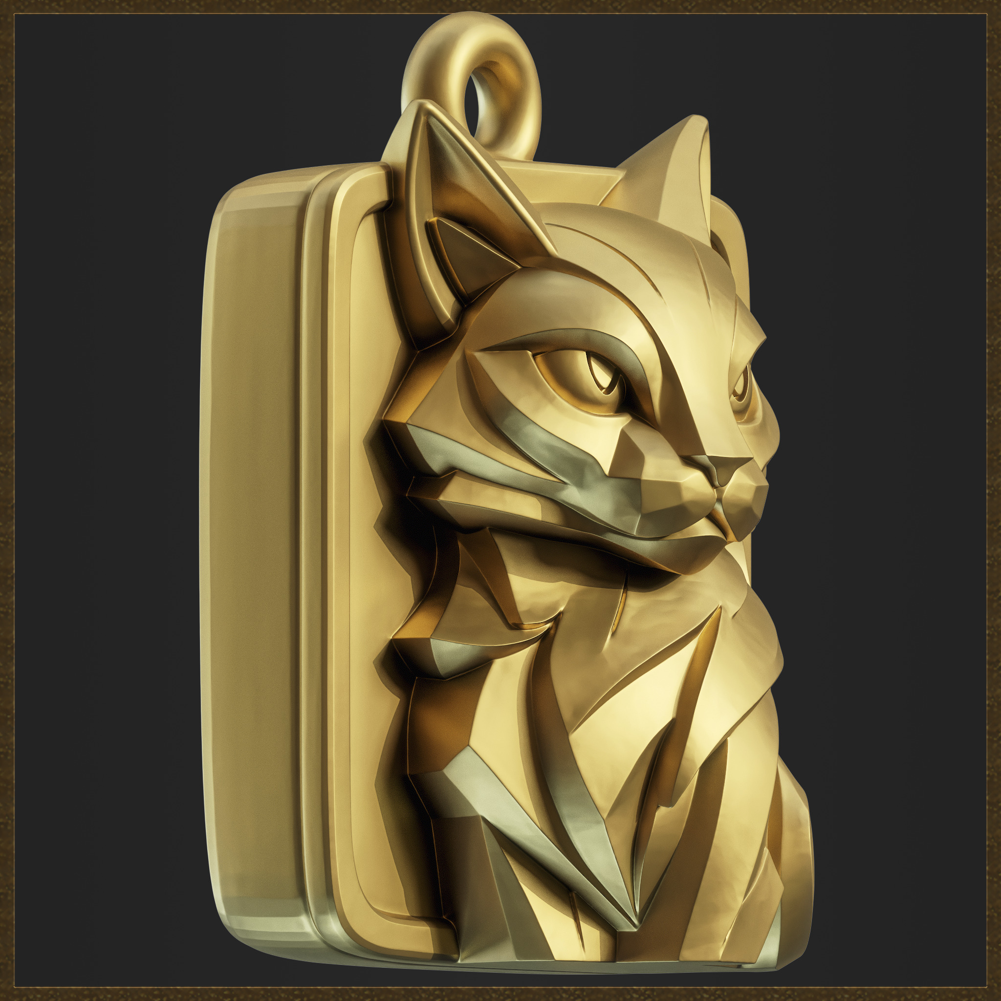 Geometric Cat Pendant 3D print model_4