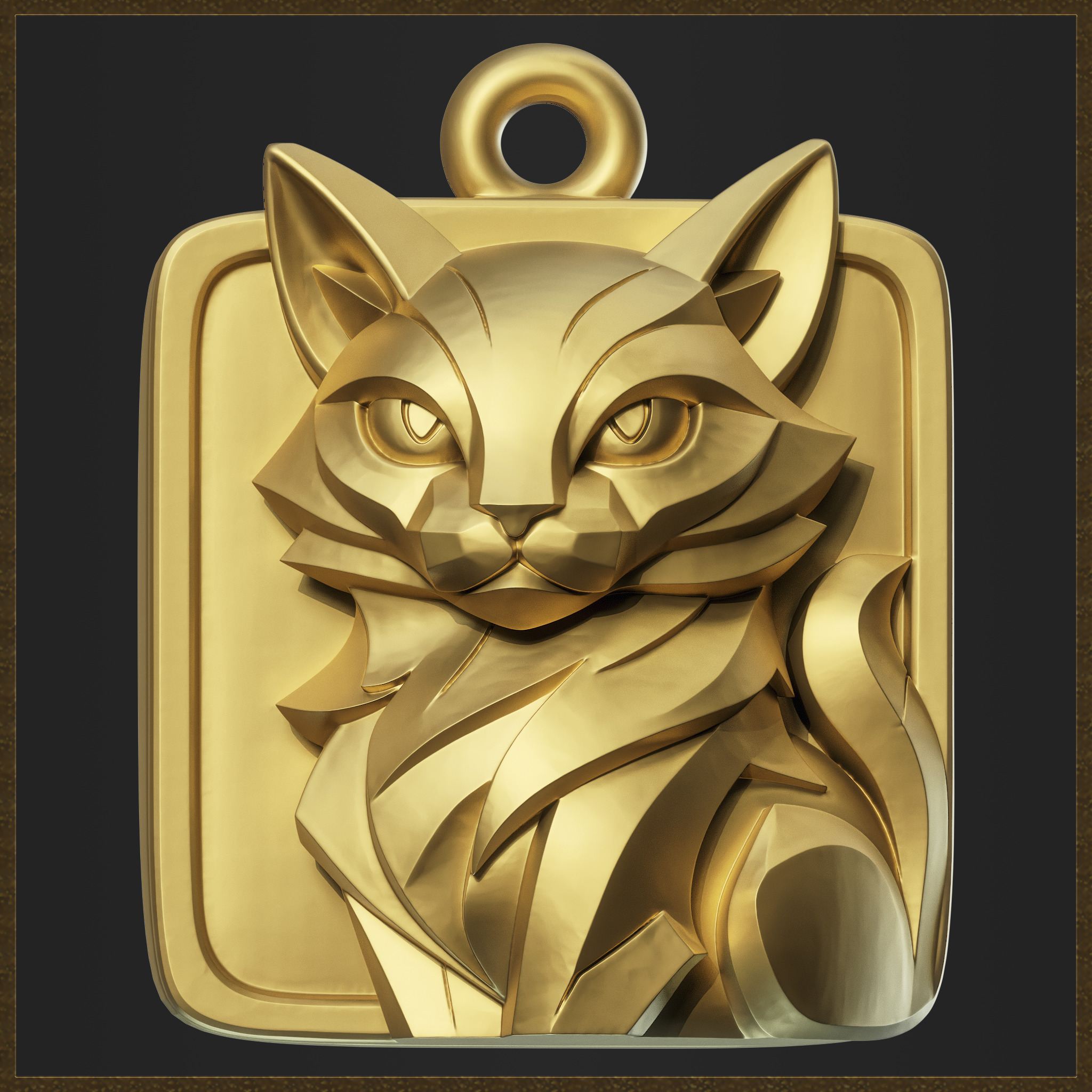 Geometric Cat Pendant 3D print model_1