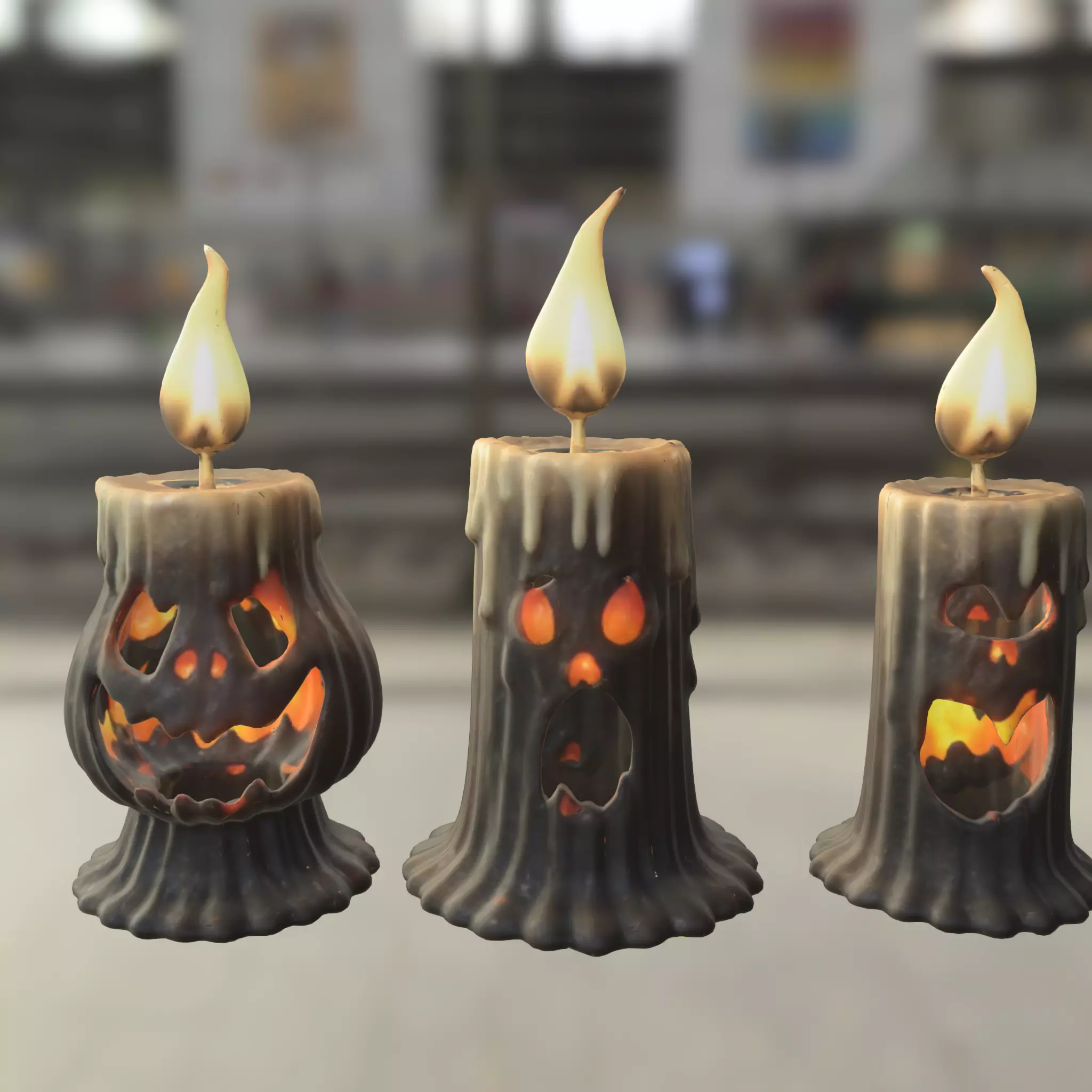 Haunted Halloween Candles Low-poly 3D model_0