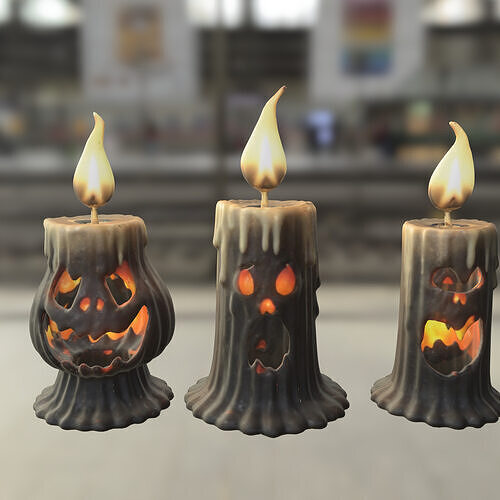 Haunted Halloween Candles Low-poly 3D model