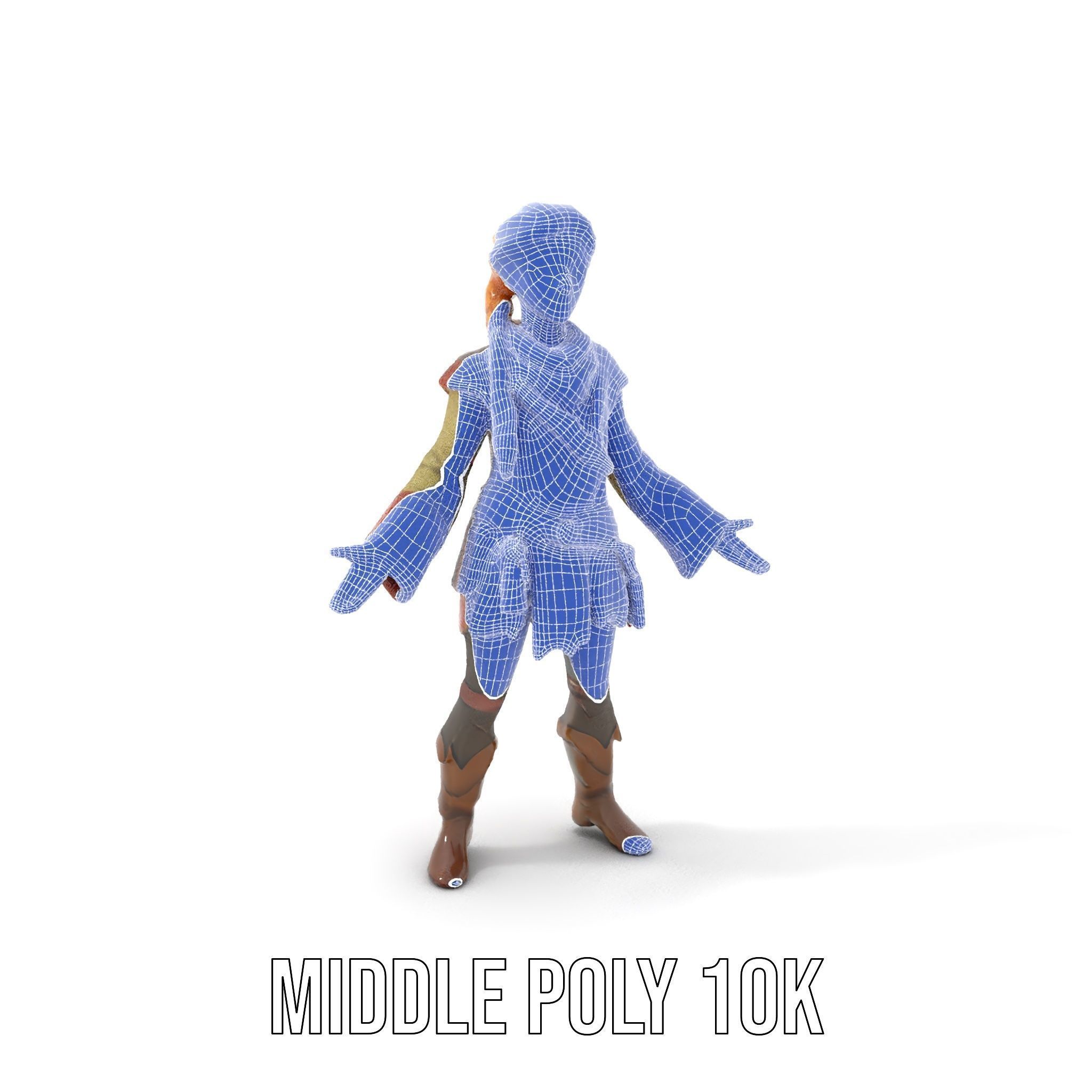 Medieval Adventurer Female Character Rigged and Animated Low-poly 3D model_21
