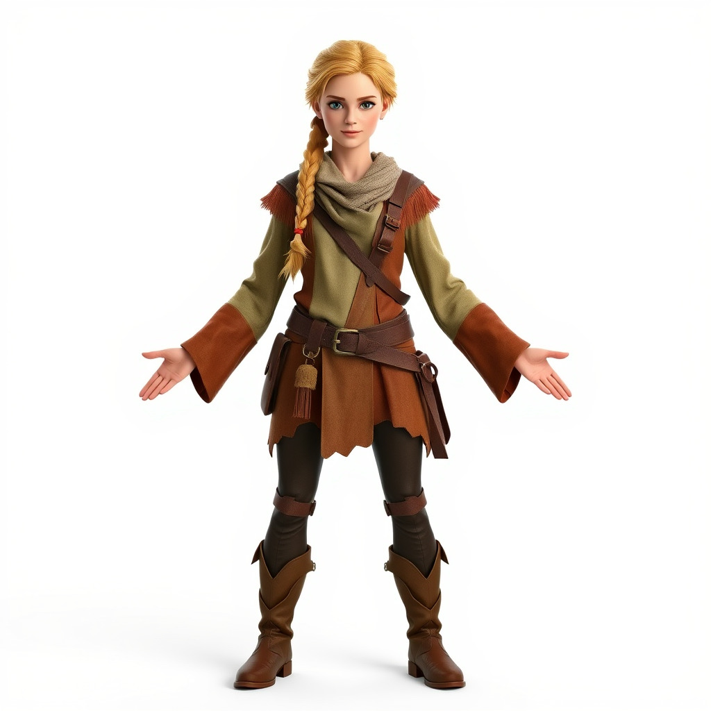 Medieval Adventurer Female Character Rigged and Animated Low-poly 3D model_2
