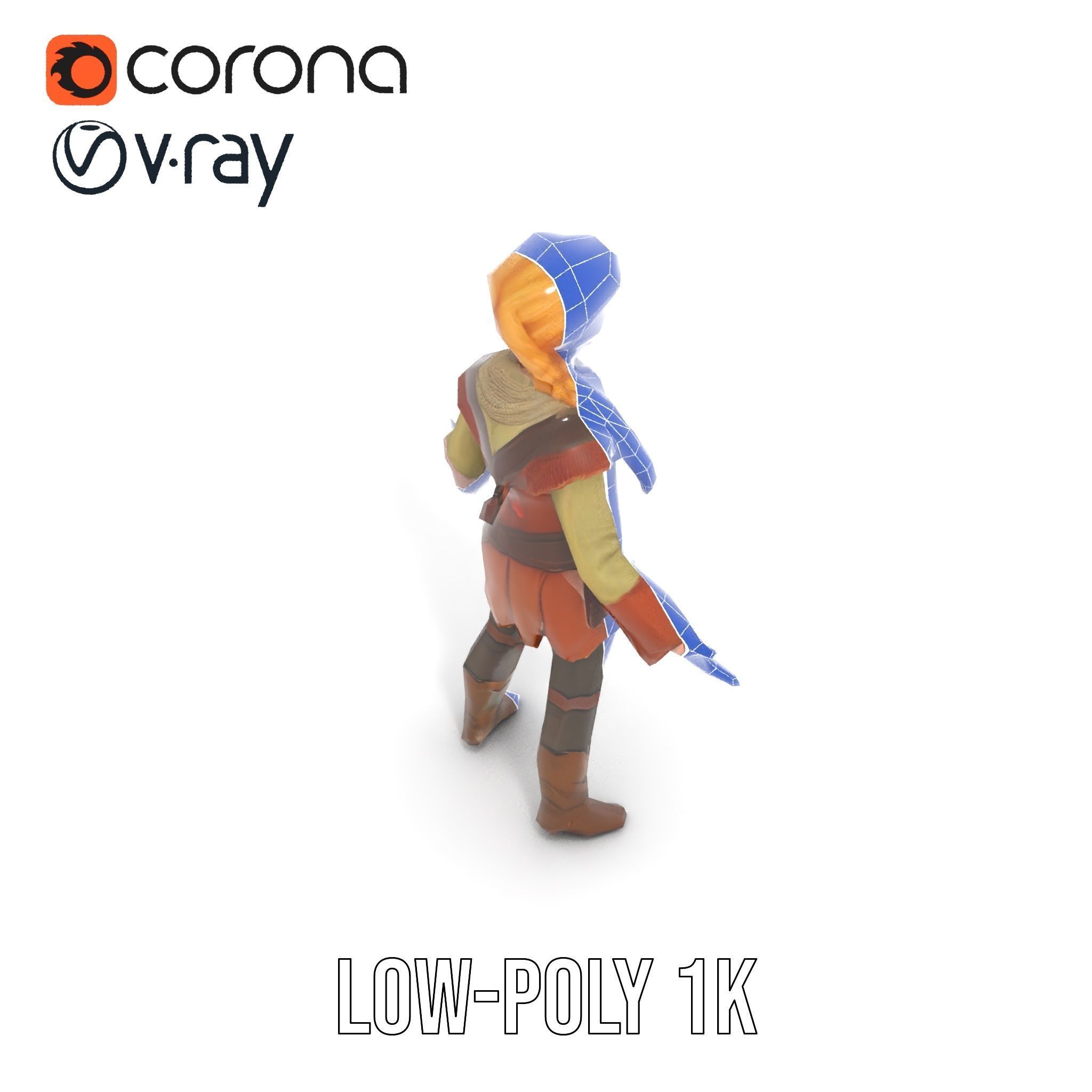 Medieval Adventurer Female Character Rigged and Animated Low-poly 3D model_22