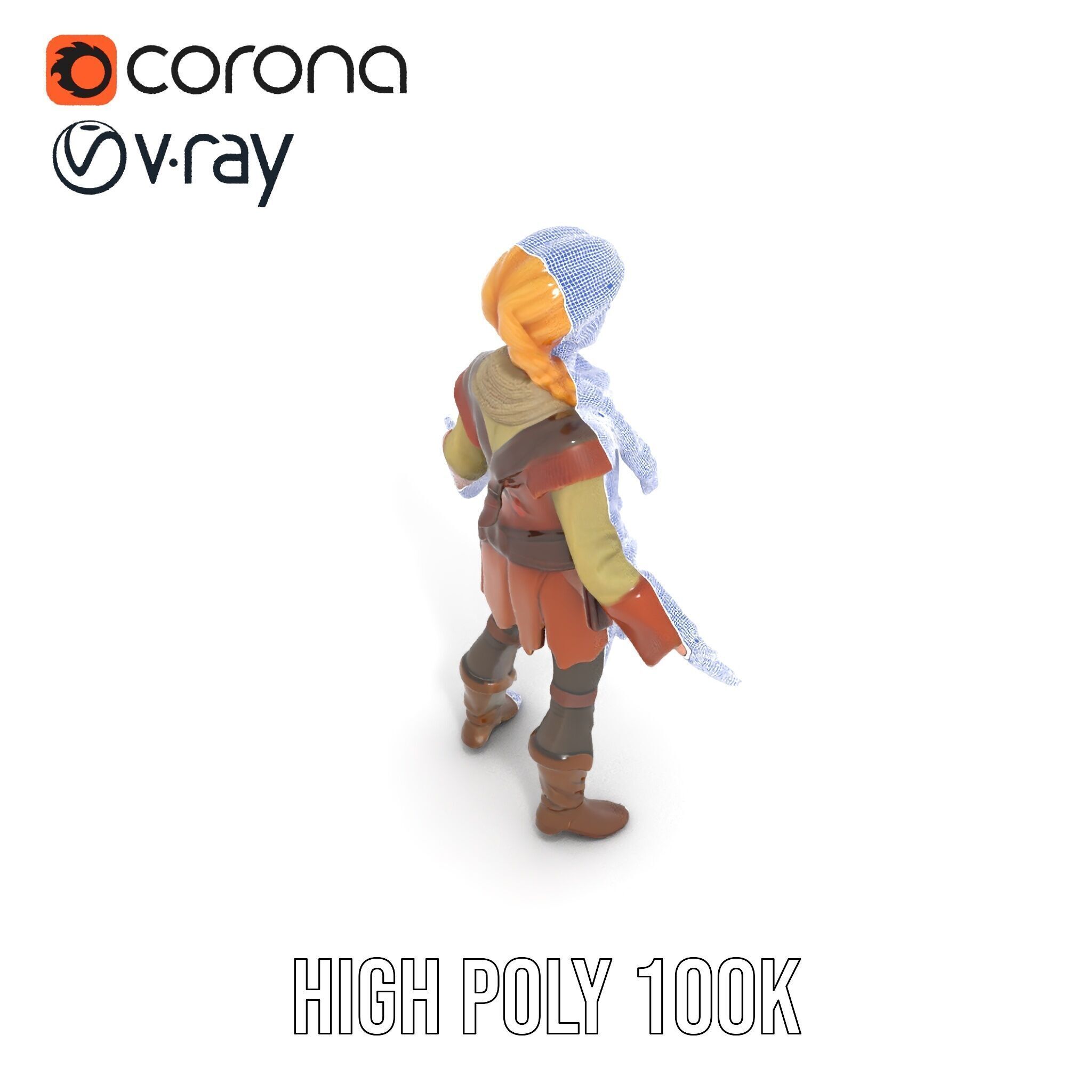 Medieval Adventurer Female Character Rigged and Animated Low-poly 3D model_35