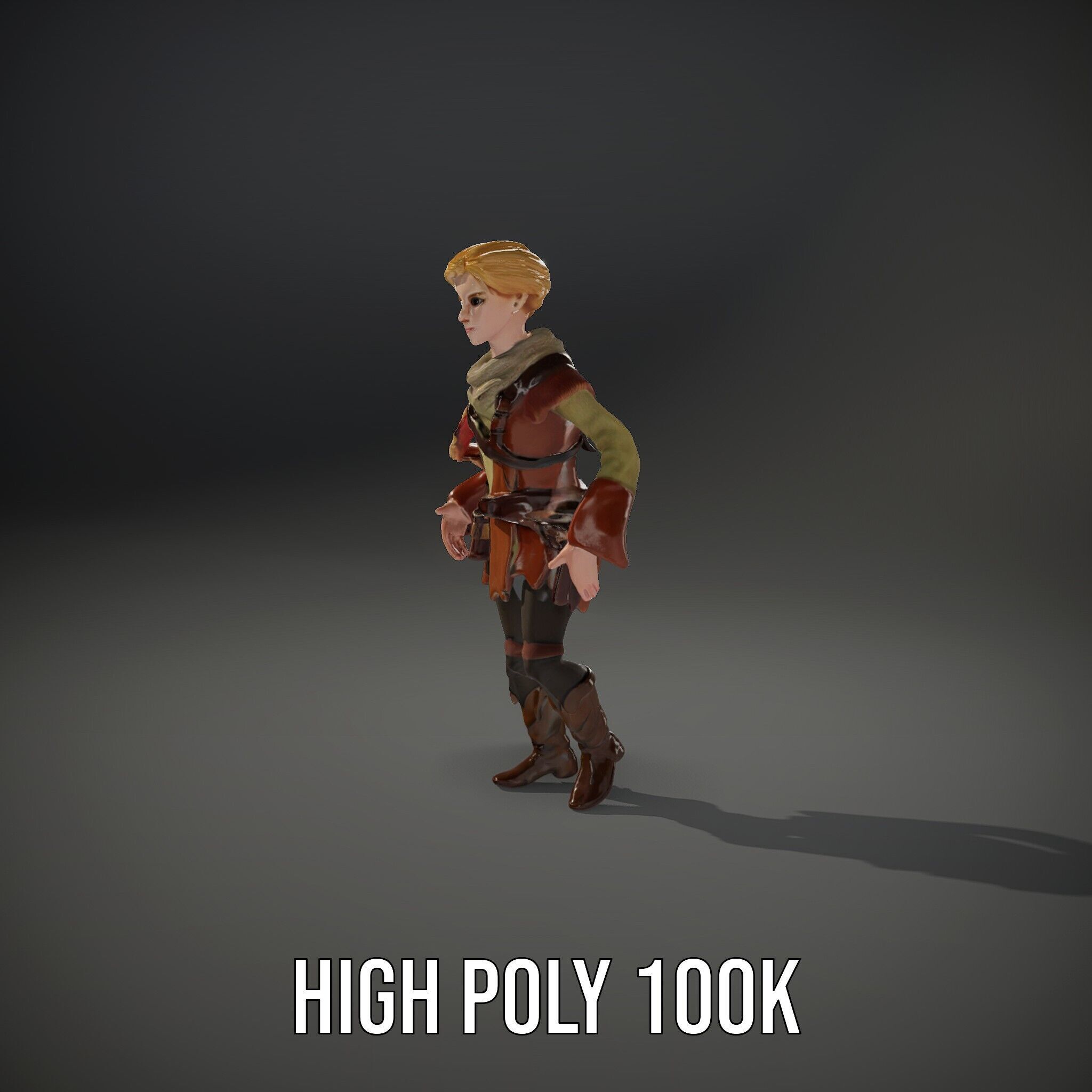 Medieval Adventurer Female Character Rigged and Animated Low-poly 3D model_25