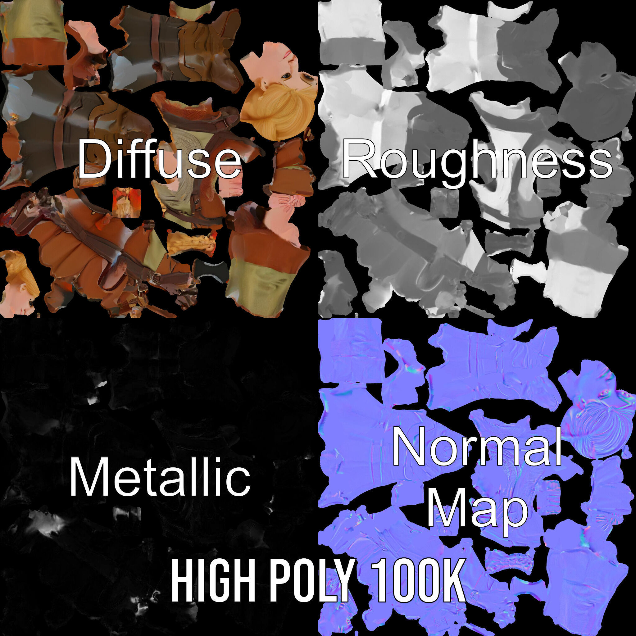 Medieval Adventurer Female Character Rigged and Animated Low-poly 3D model_3