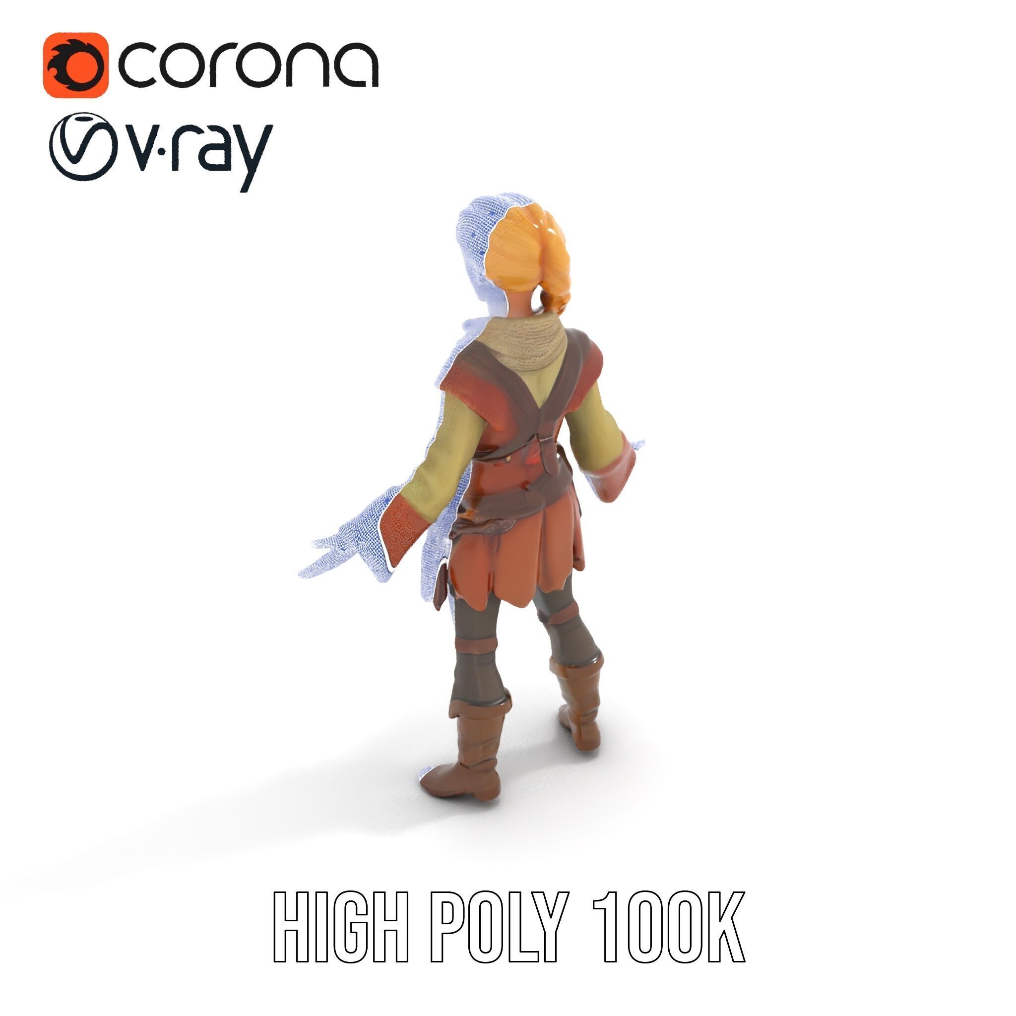 Medieval Adventurer Female Character Rigged and Animated Low-poly 3D model_14