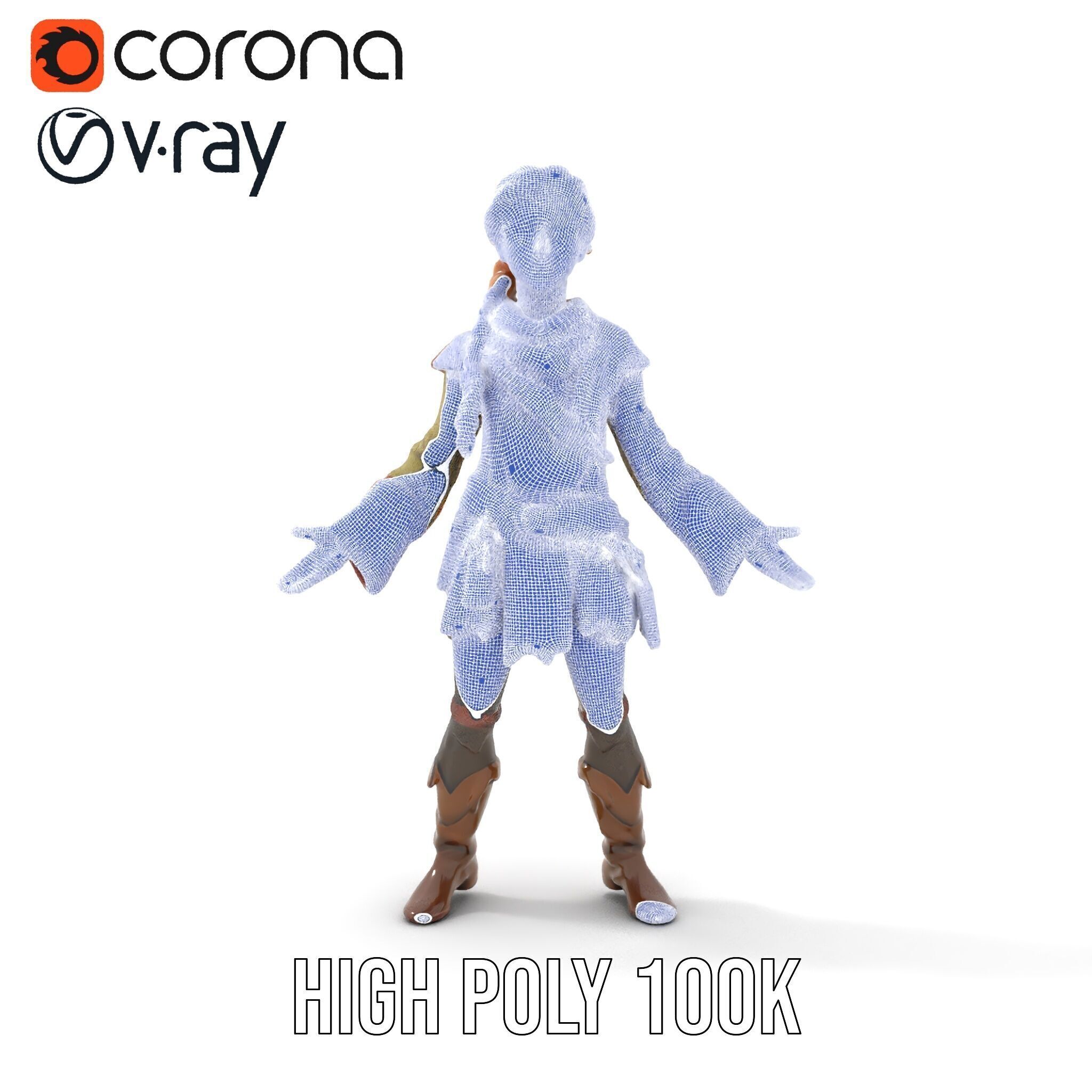 Medieval Adventurer Female Character Rigged and Animated Low-poly 3D model_33