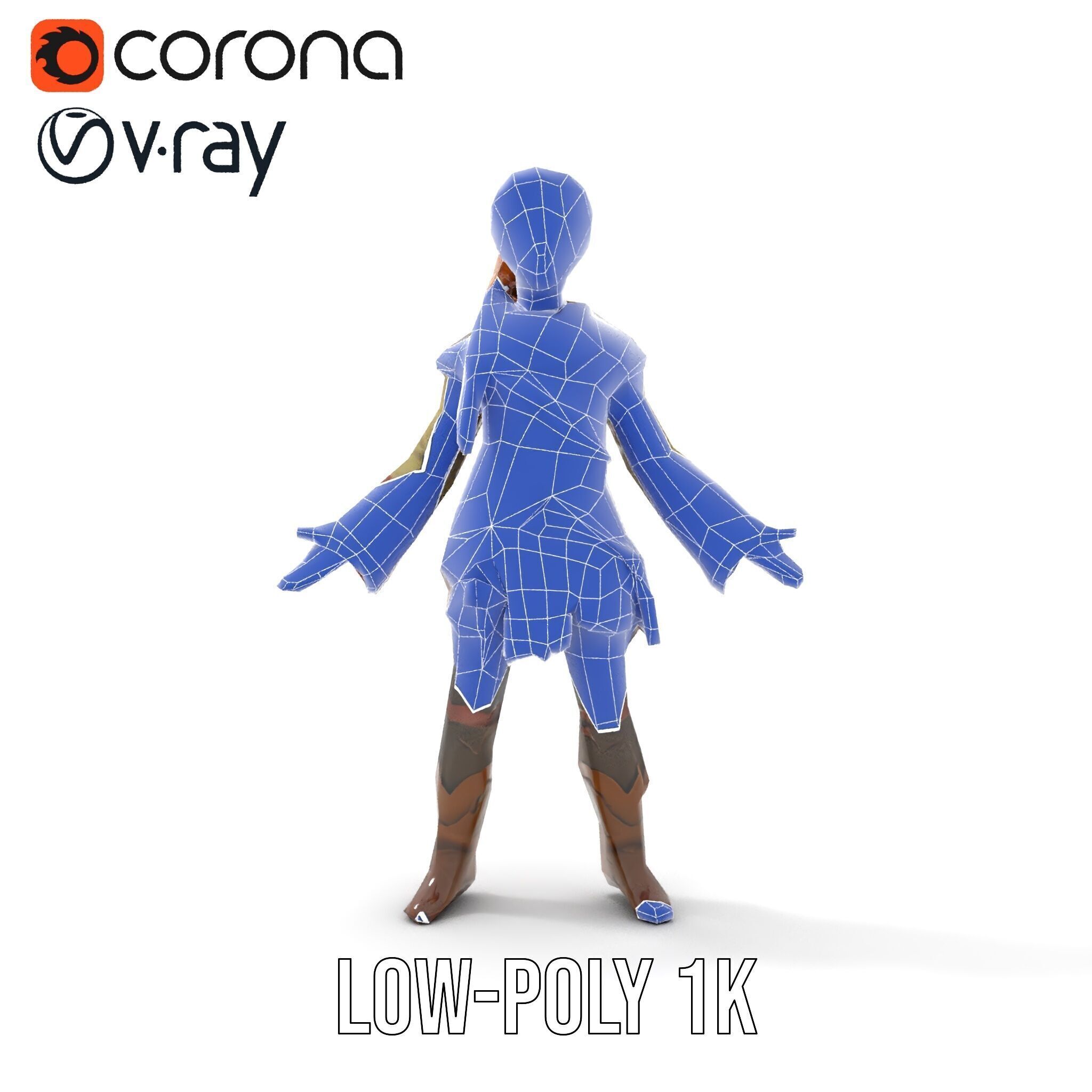 Medieval Adventurer Female Character Rigged and Animated Low-poly 3D model_27