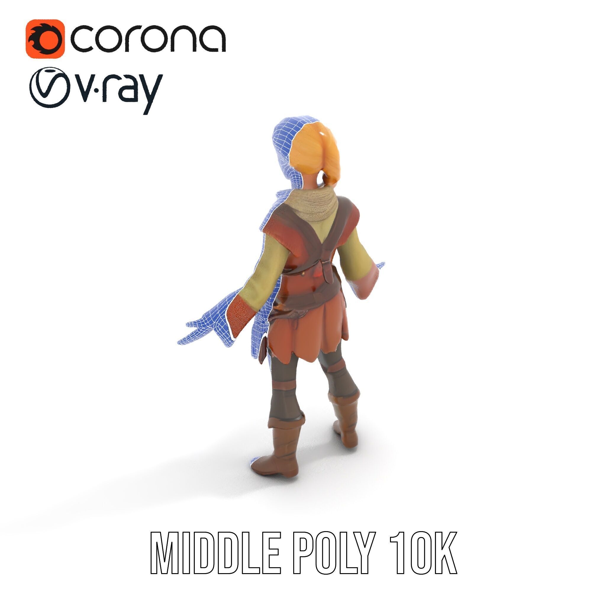 Medieval Adventurer Female Character Rigged and Animated Low-poly 3D model_18
