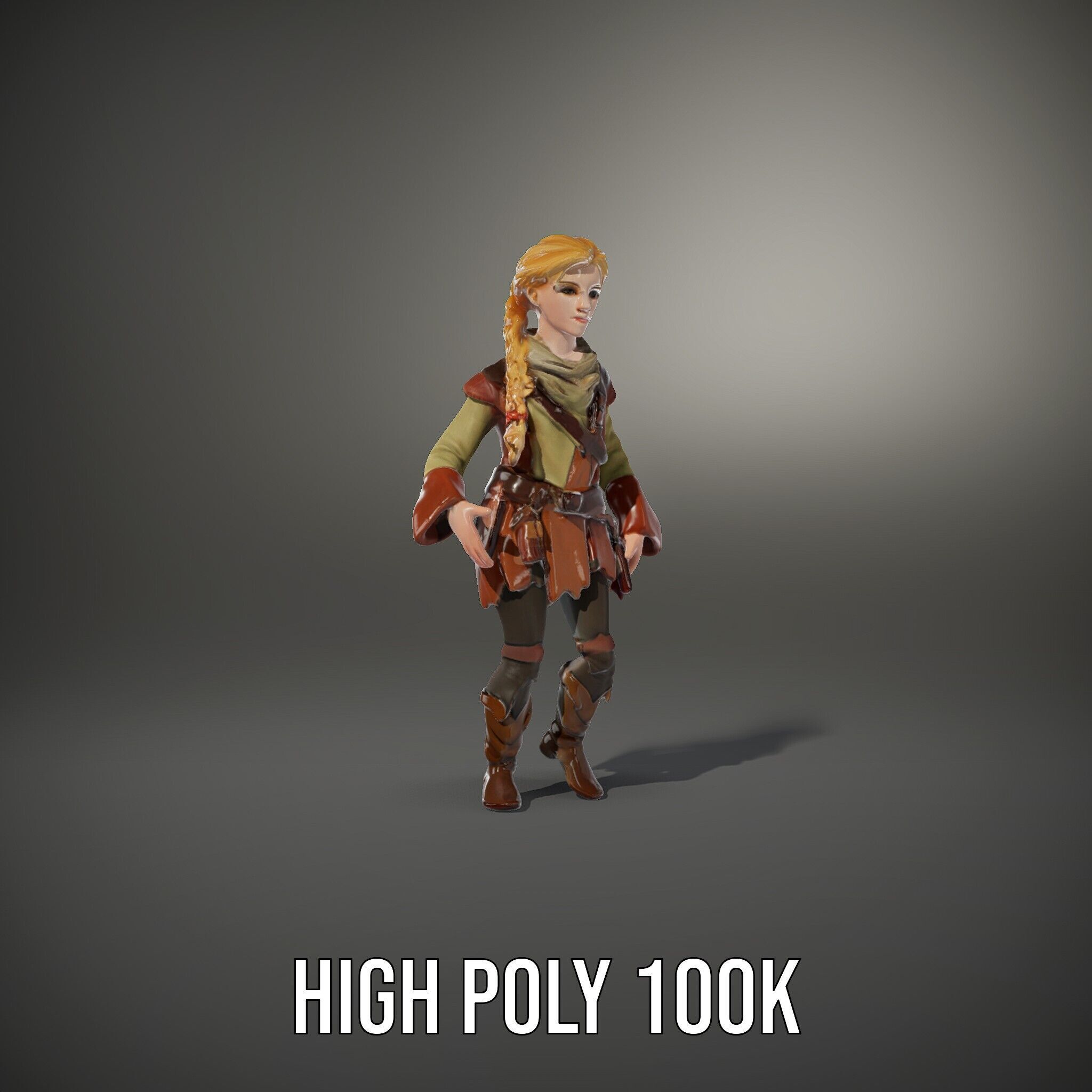 Medieval Adventurer Female Character Rigged and Animated Low-poly 3D model_11