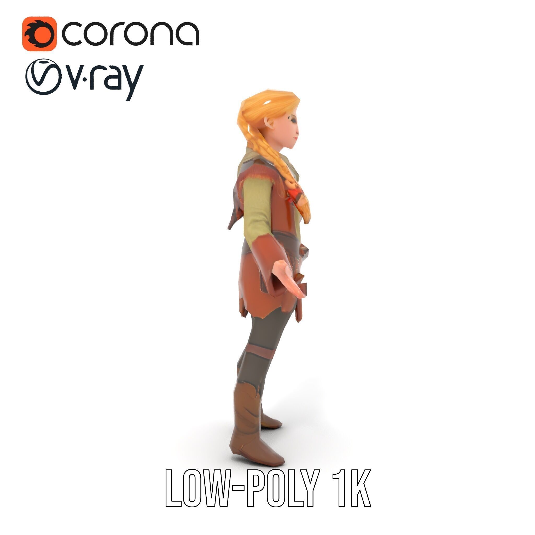 Medieval Adventurer Female Character Rigged and Animated Low-poly 3D model_16