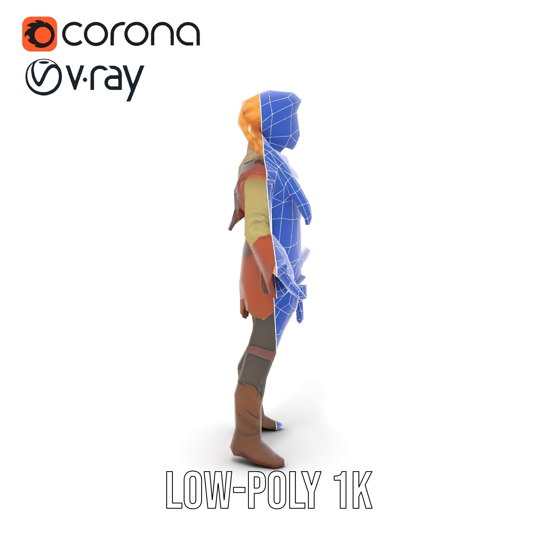 Medieval Adventurer Female Character Rigged and Animated Low-poly 3D model_30