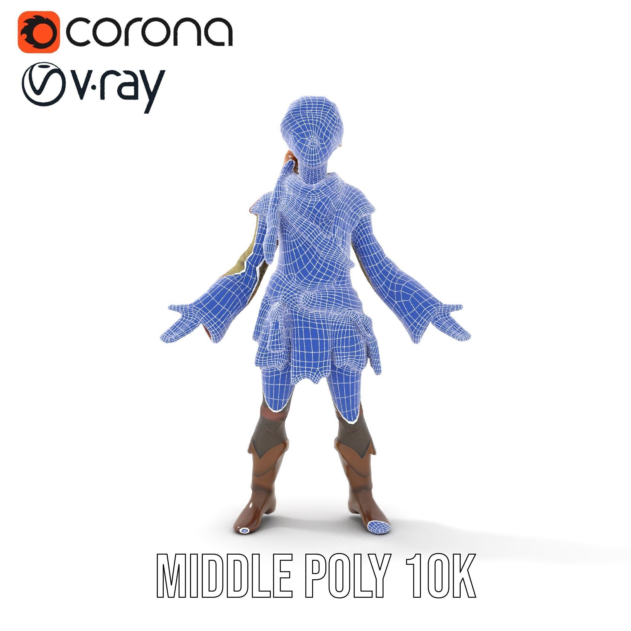 Medieval Adventurer Female Character Rigged and Animated Low-poly 3D model_23