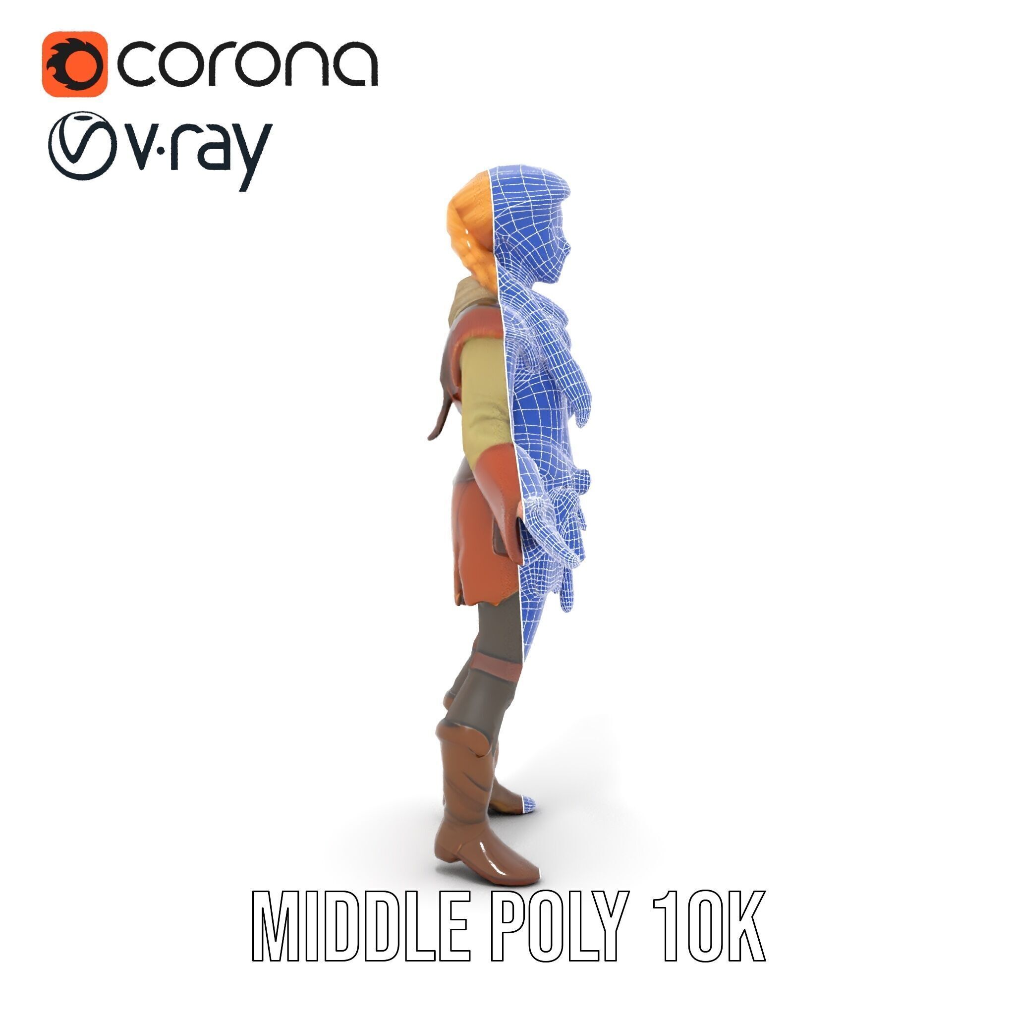 Medieval Adventurer Female Character Rigged and Animated Low-poly 3D model_26