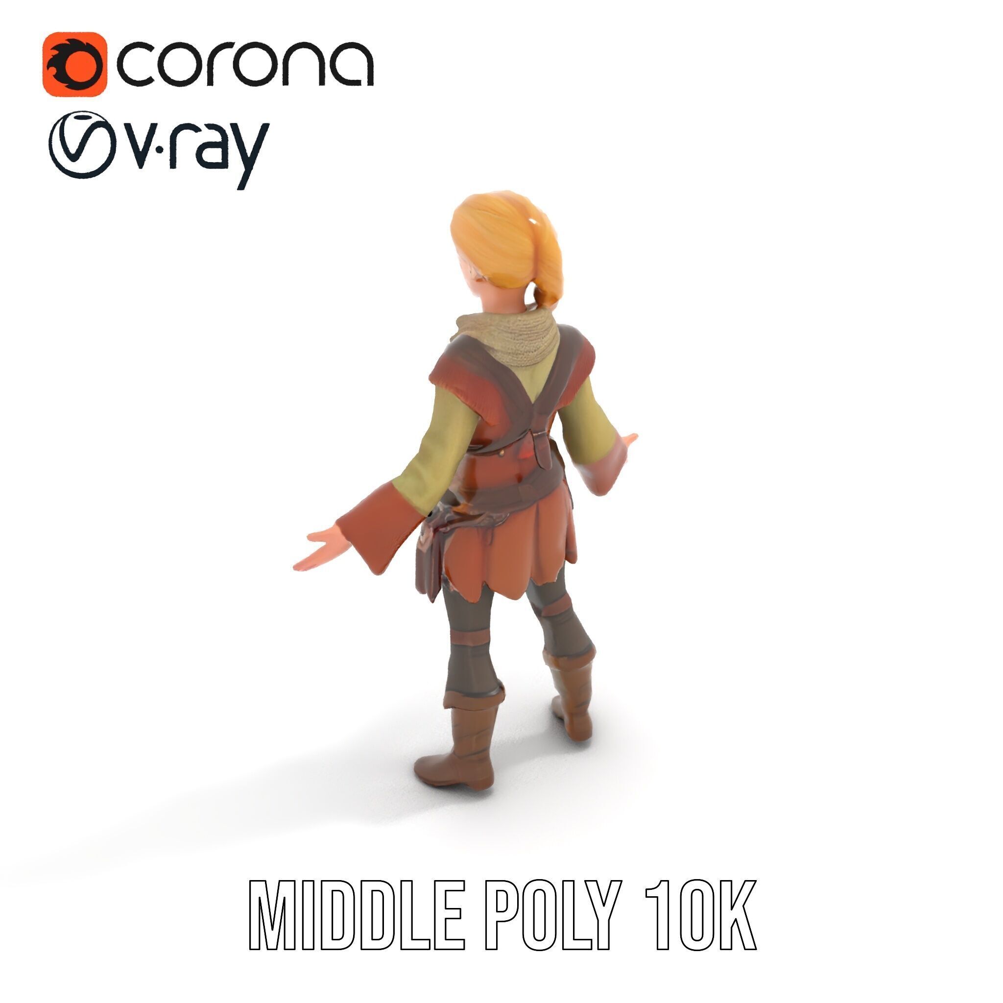 Medieval Adventurer Female Character Rigged and Animated Low-poly 3D model_34