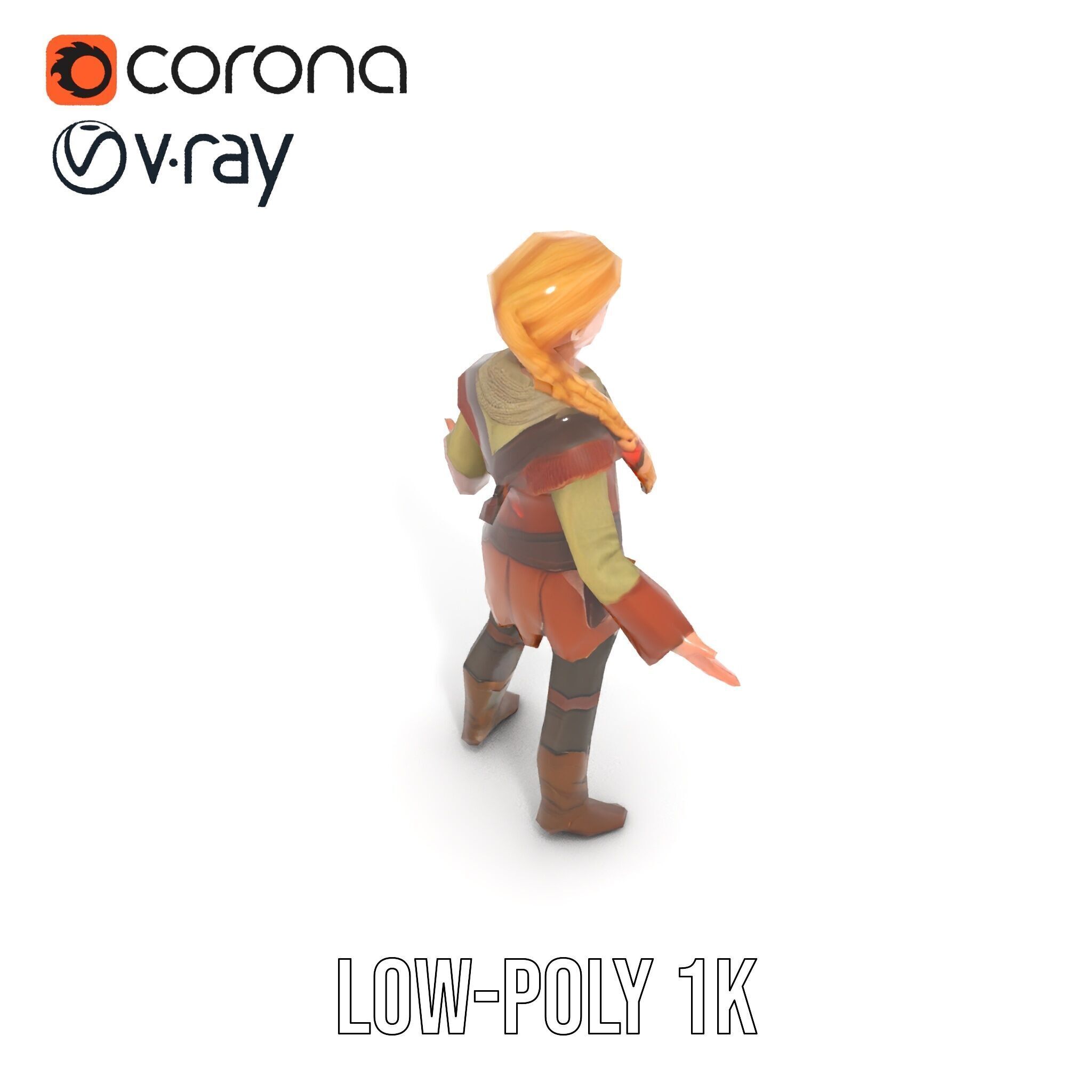 Medieval Adventurer Female Character Rigged and Animated Low-poly 3D model_24
