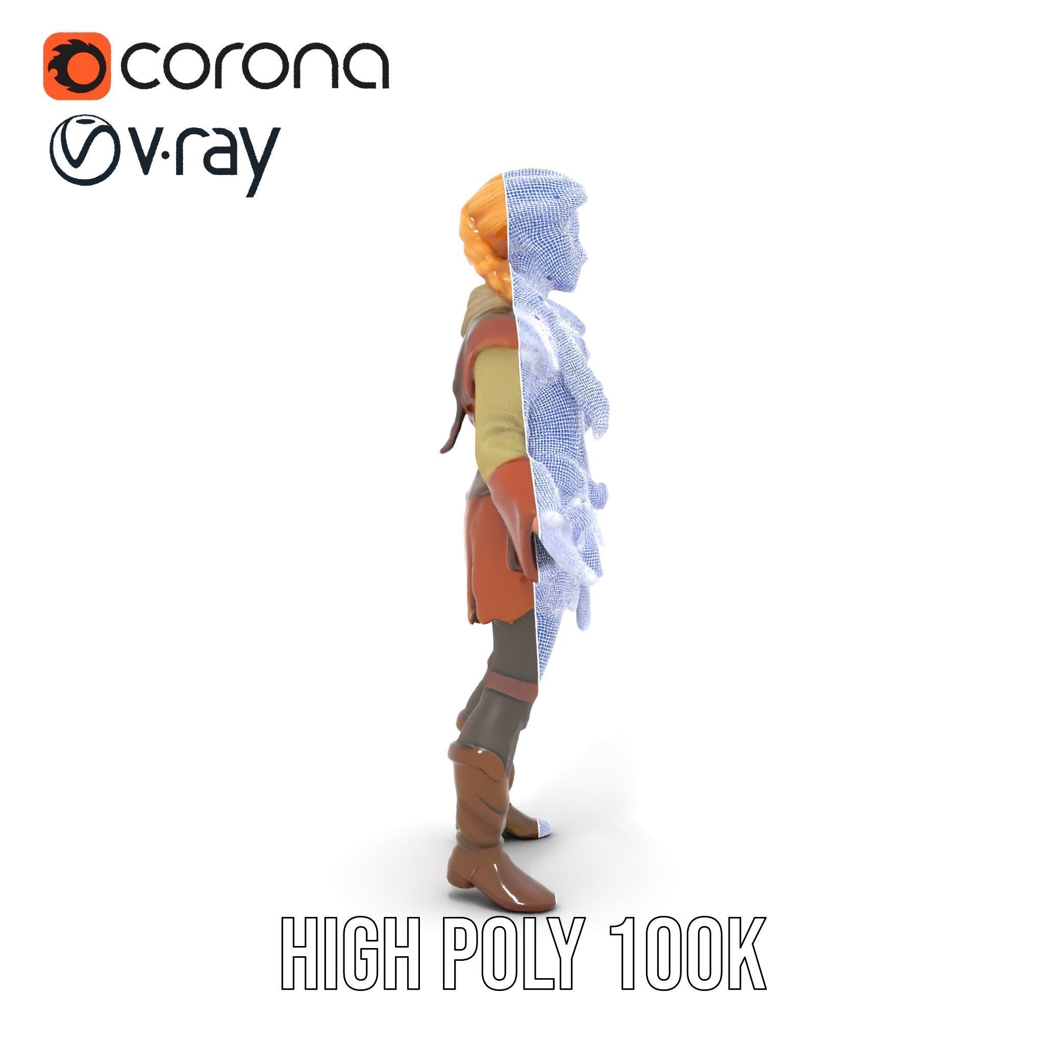 Medieval Adventurer Female Character Rigged and Animated Low-poly 3D model_36