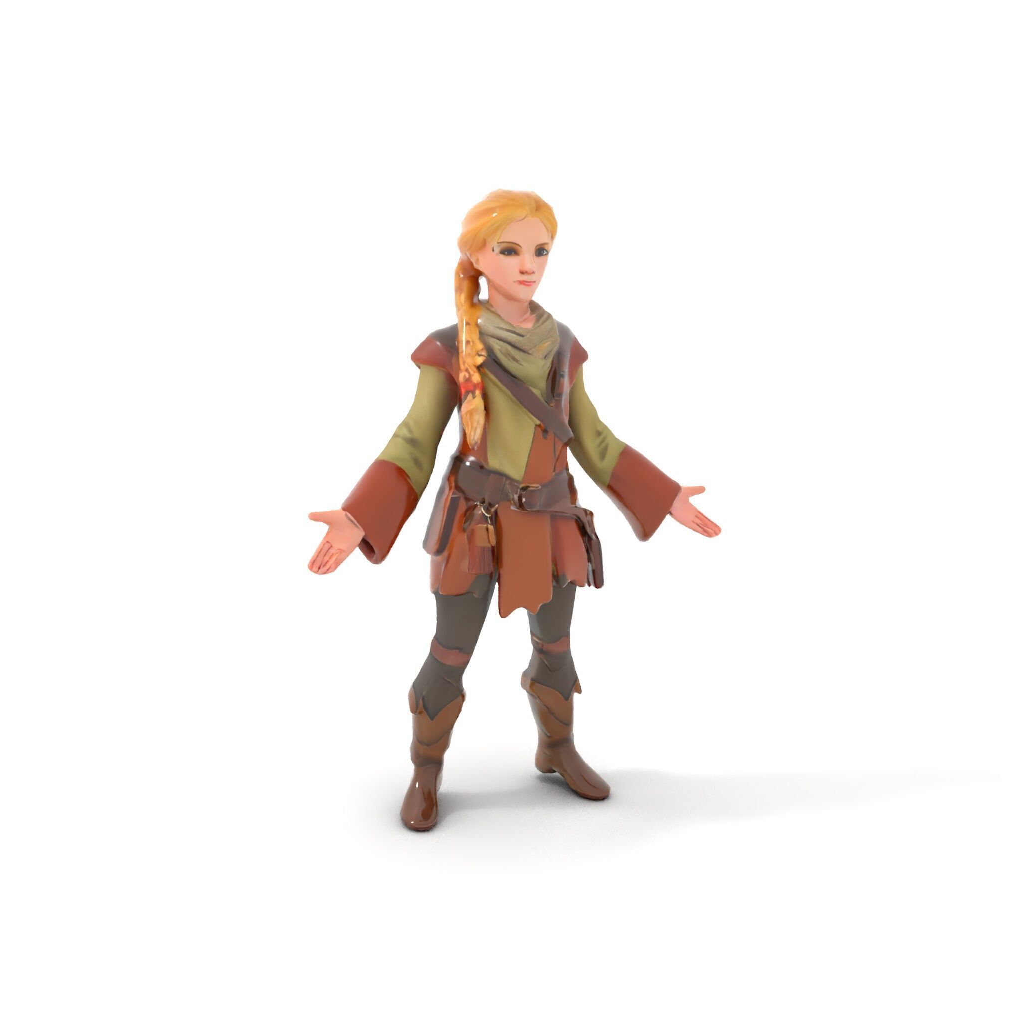 Medieval Adventurer Female Character Rigged and Animated Low-poly 3D model_9