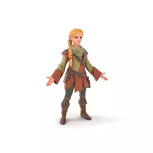 Medieval Adventurer Female Character Rigged and Animated Low-poly 3D model