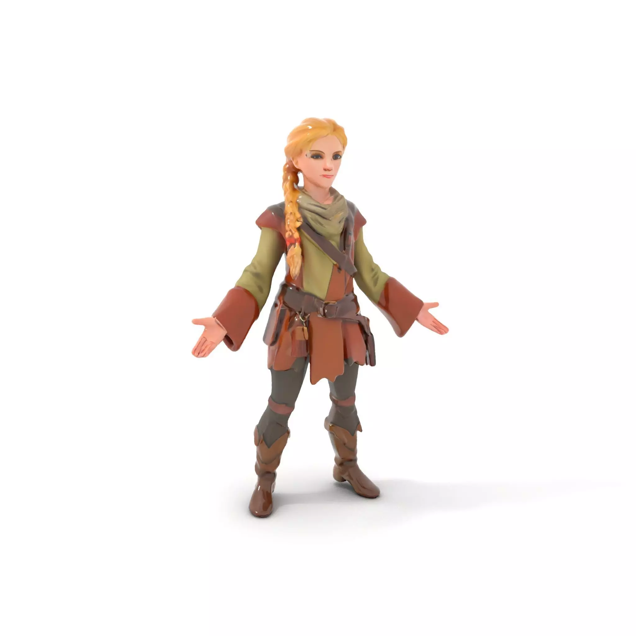 Medieval Adventurer Female Character Rigged and Animated Low-poly 3D model_0