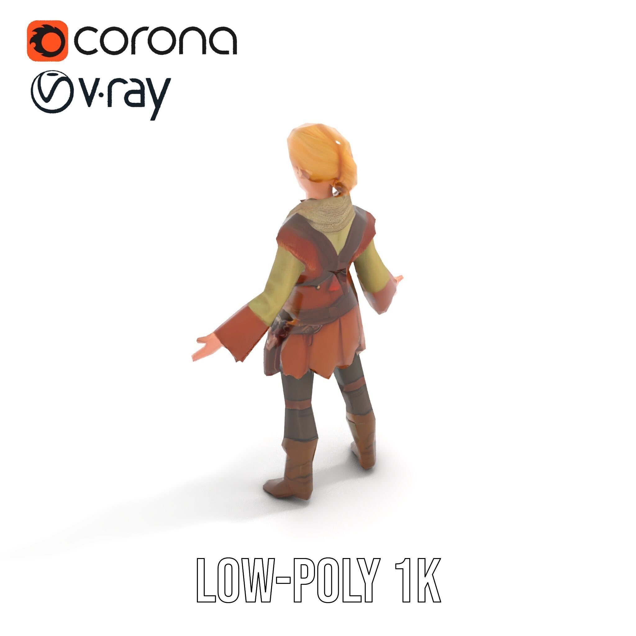 Medieval Adventurer Female Character Rigged and Animated Low-poly 3D model_10