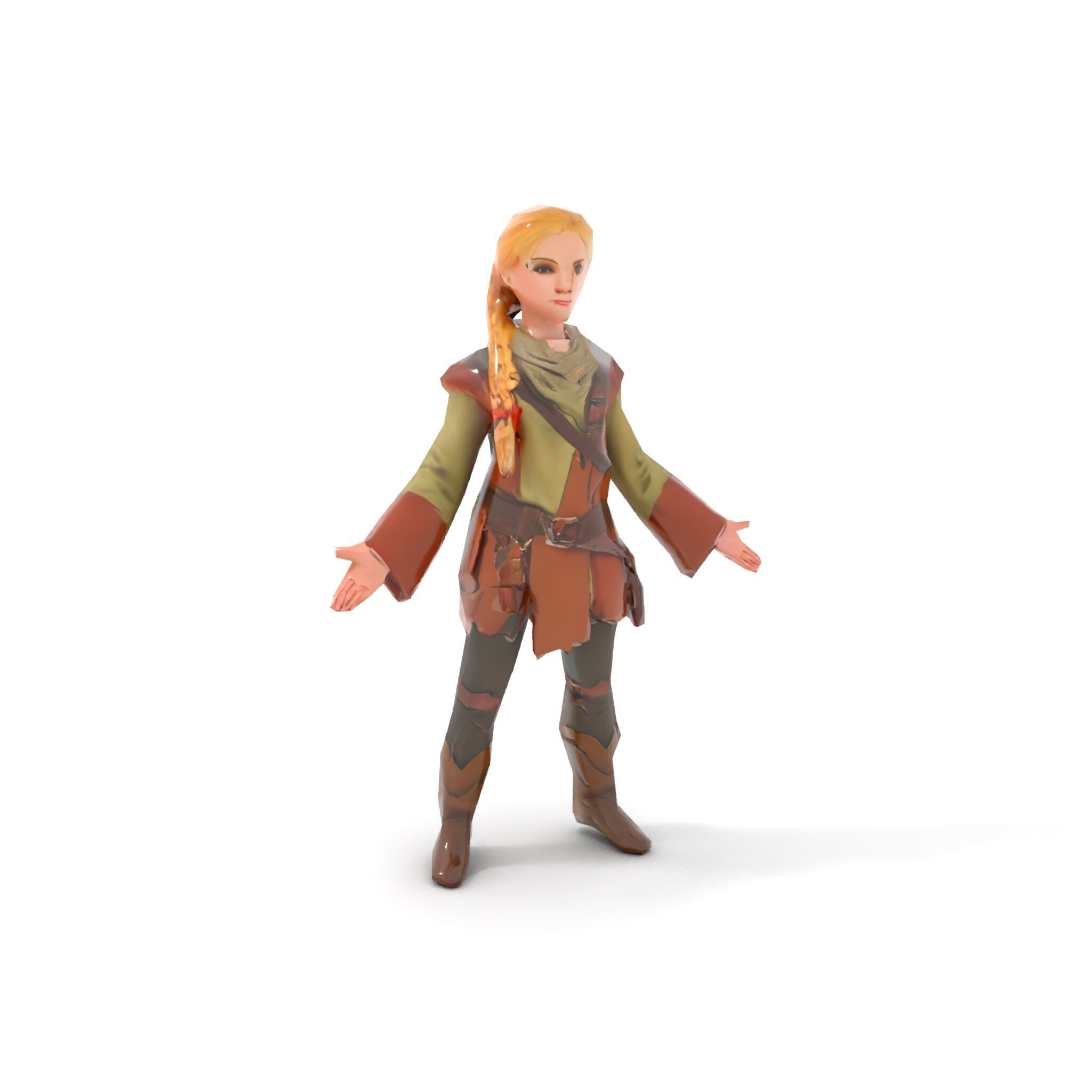 Medieval Adventurer Female Character Rigged and Animated Low-poly 3D model_7