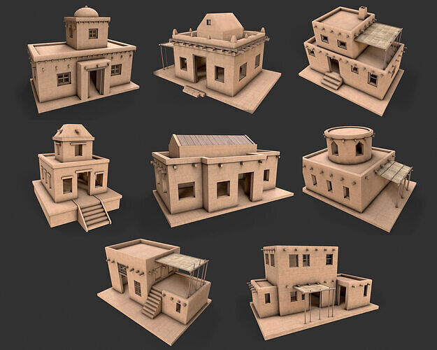 Old Egypt Desert Clay House Collection Low-poly 3D model