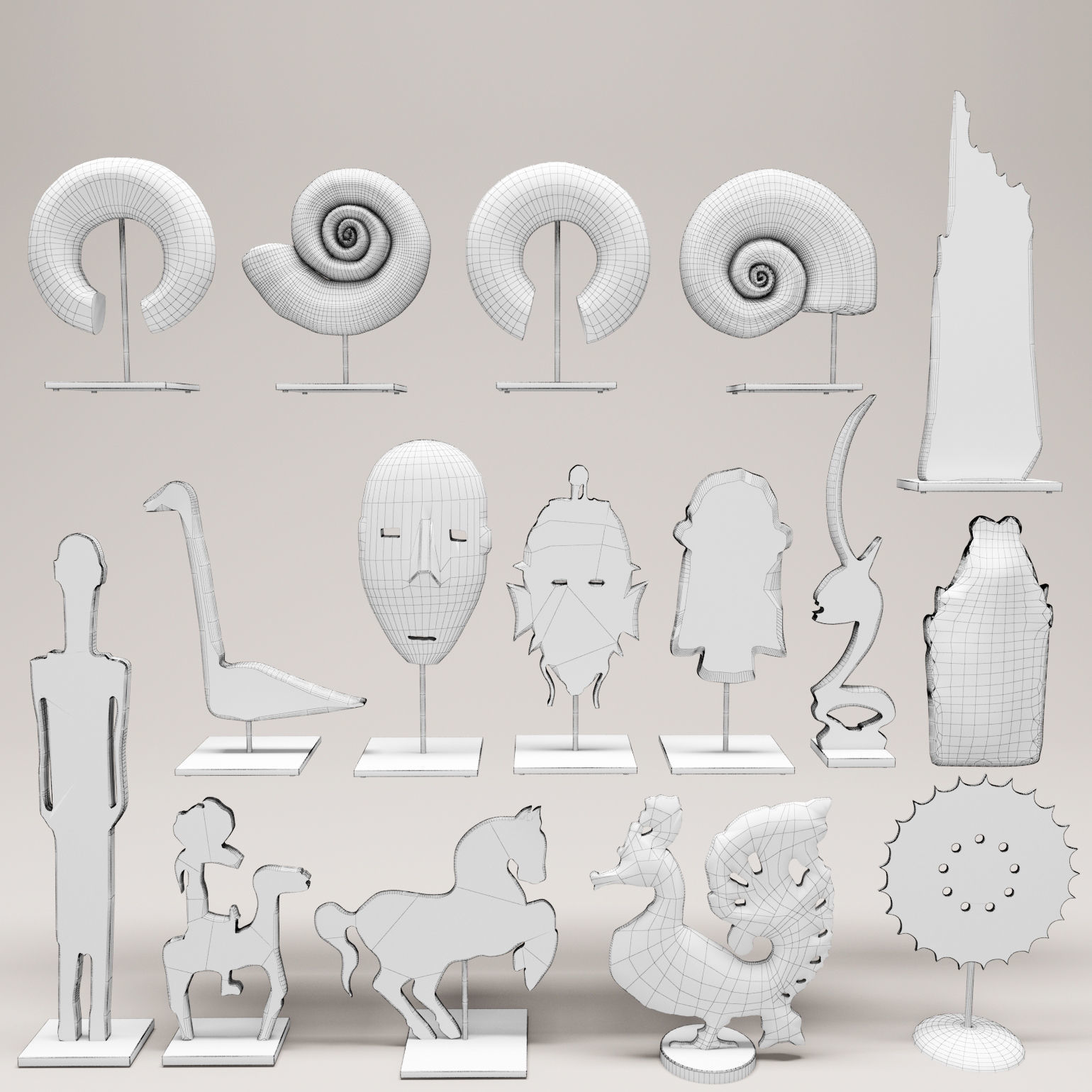 Figurines collection statues set 3D model_6