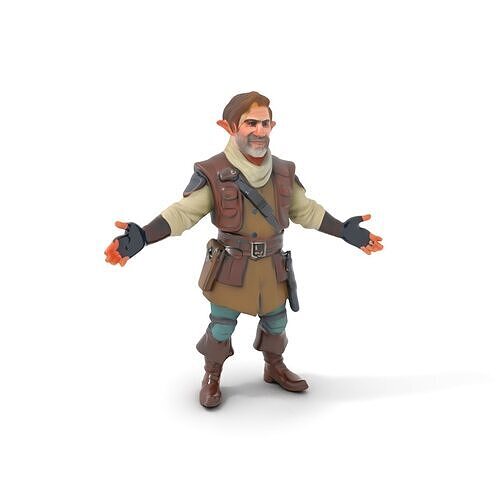 Elf Adventurer with Leather Armor Rigged and Animated Low-poly 3D model
