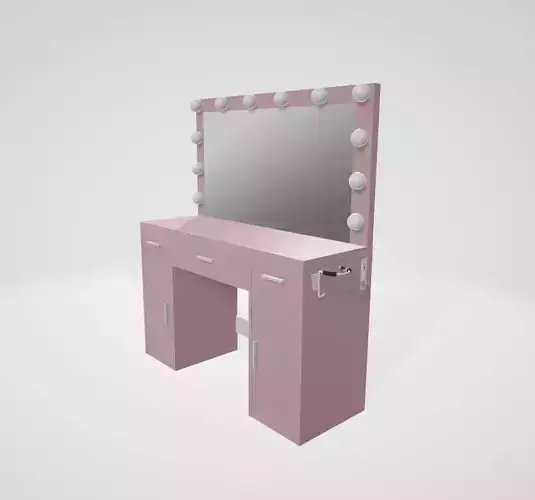 Pink dressing table with light Low-poly 3D model