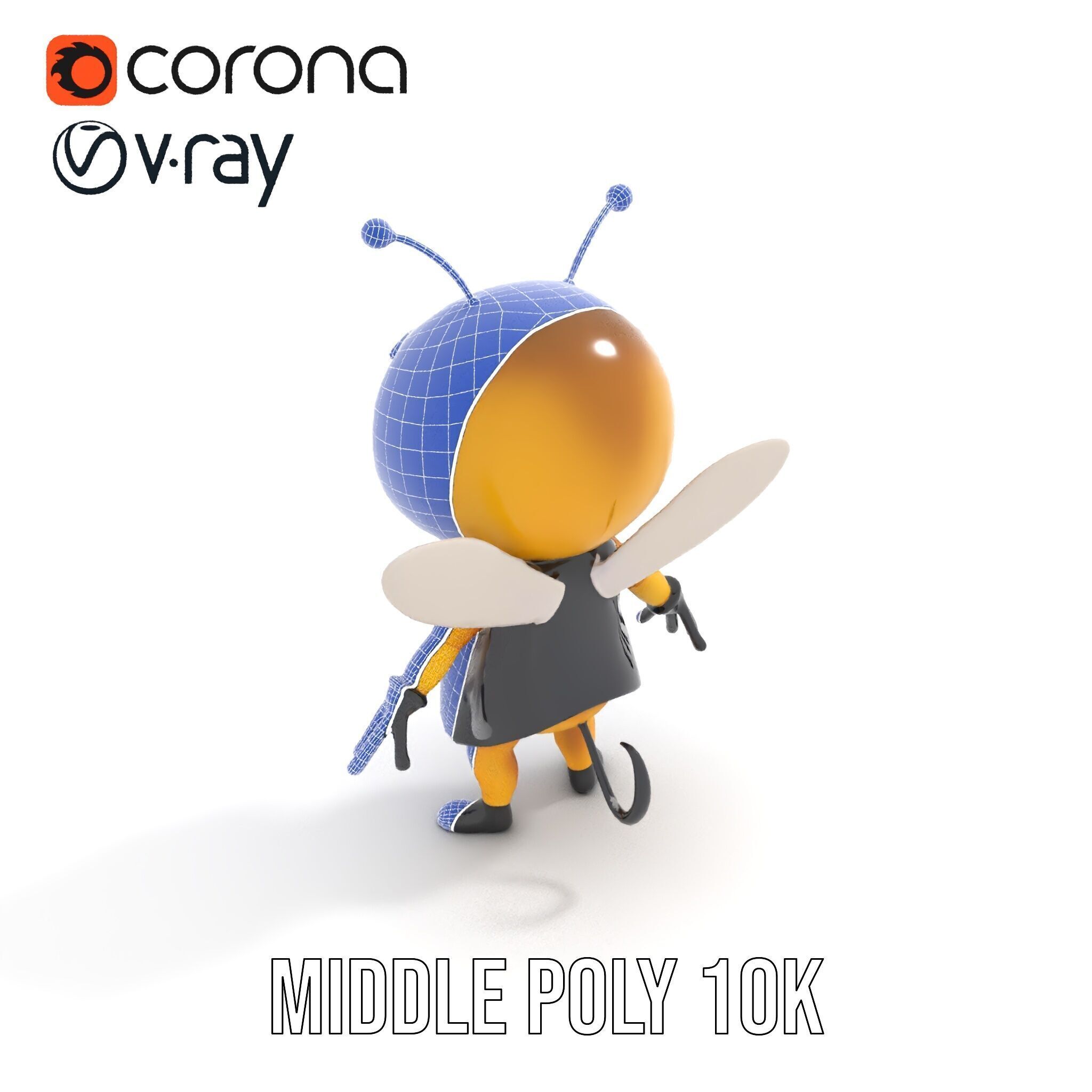Adorable Bee Character Model Rigged and Animated Low-poly 3D model_27