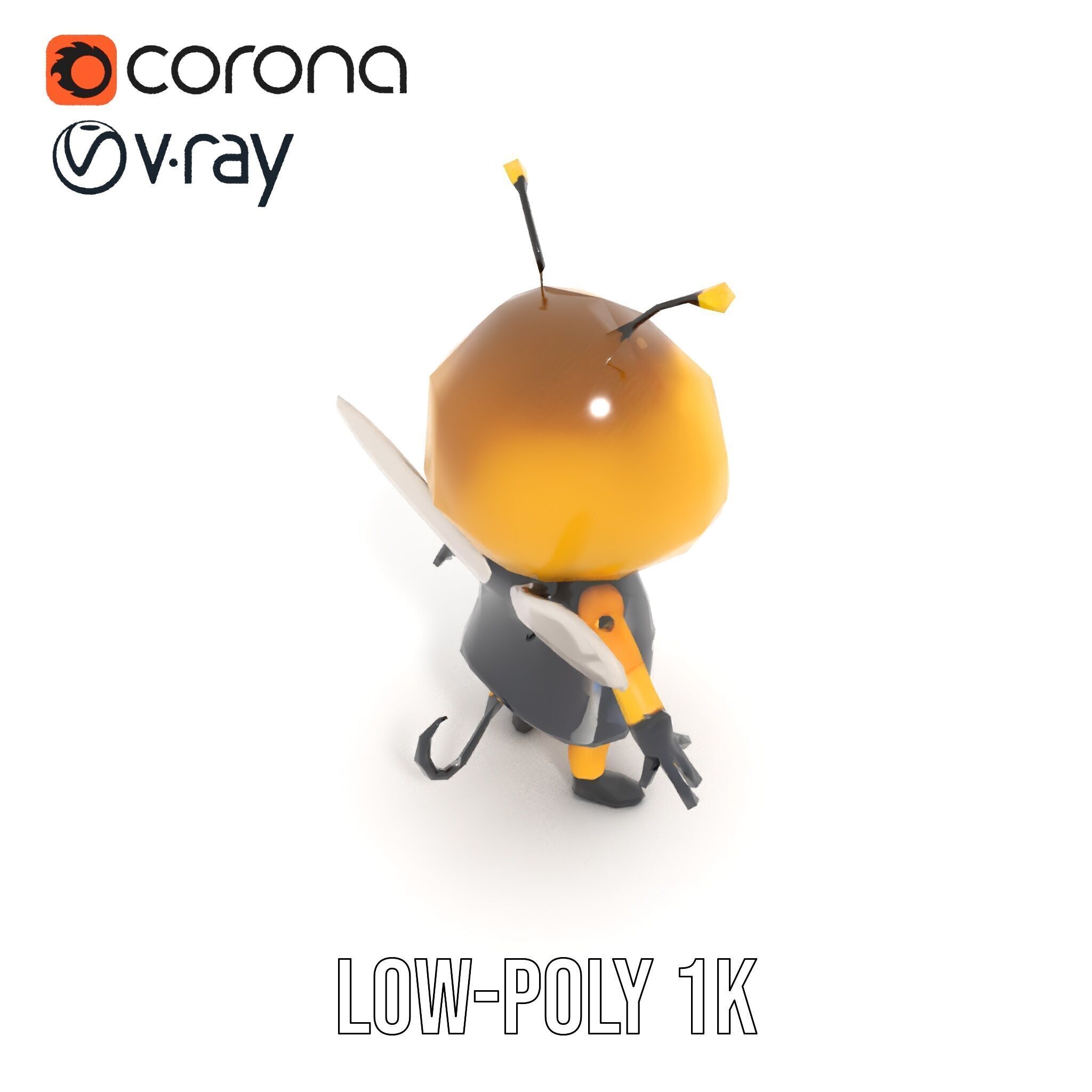 Adorable Bee Character Model Rigged and Animated Low-poly 3D model_8