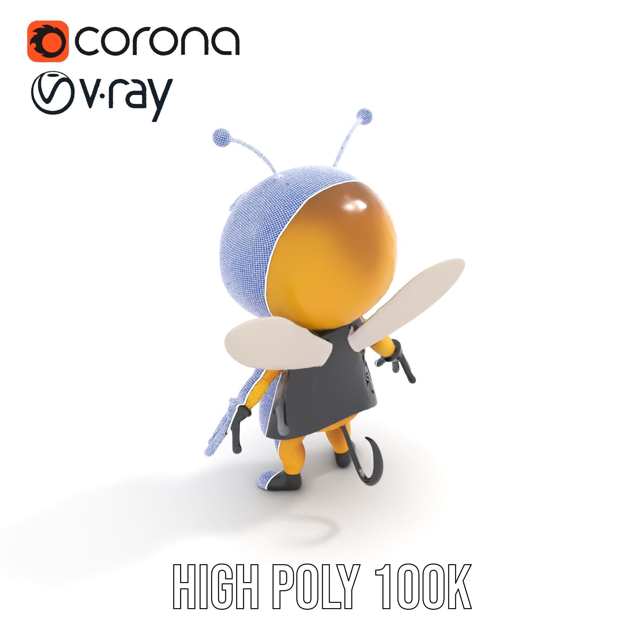 Adorable Bee Character Model Rigged and Animated Low-poly 3D model_34