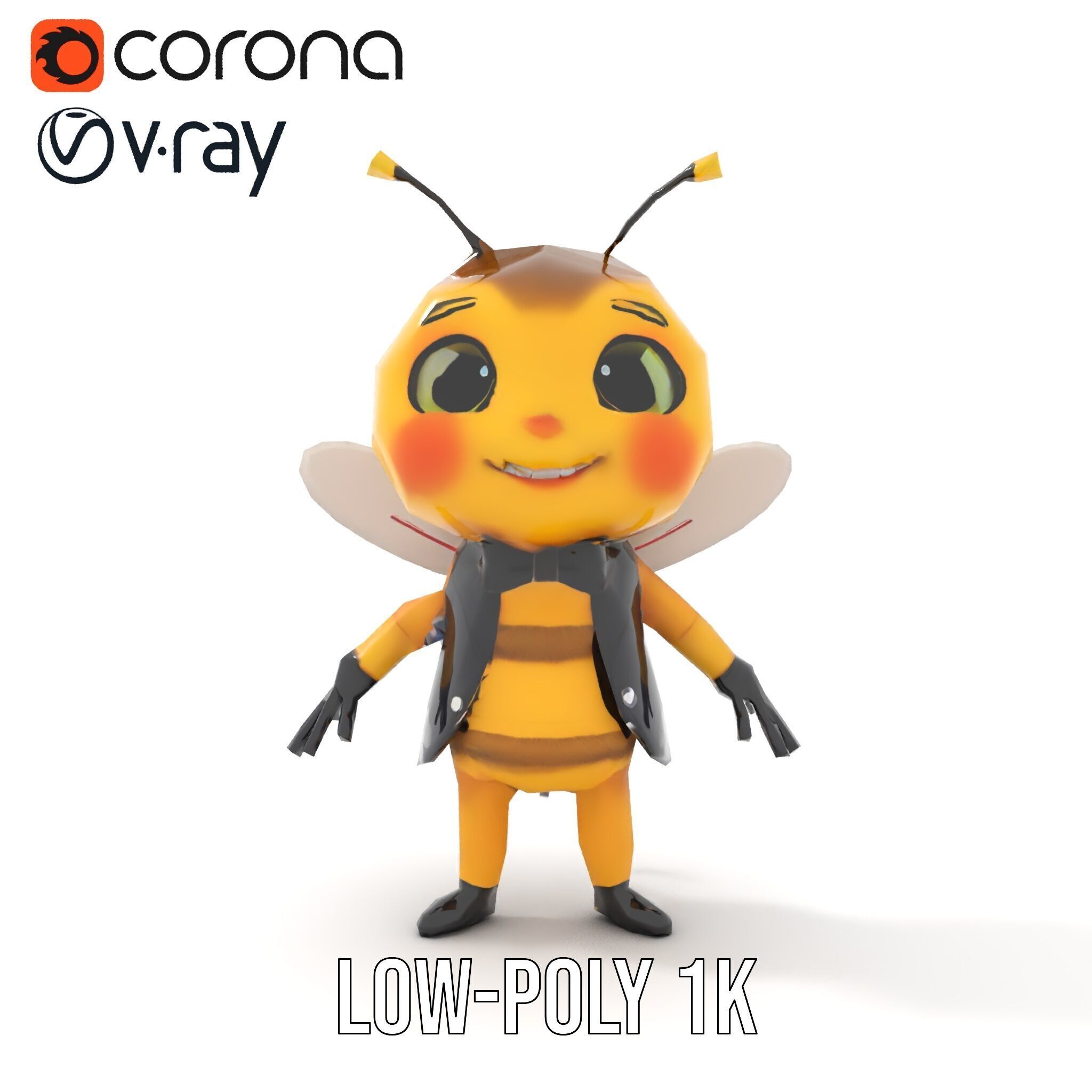Adorable Bee Character Model Rigged and Animated Low-poly 3D model_7