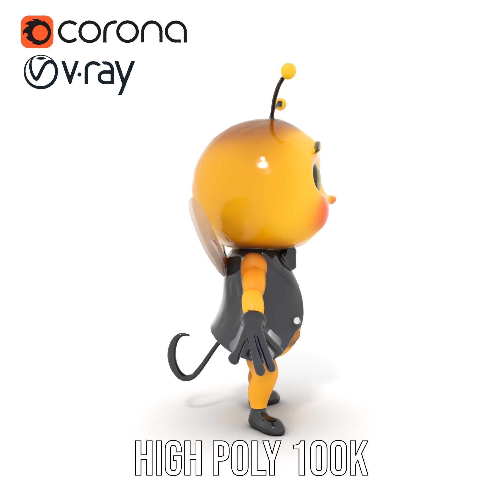 Adorable Bee Character Model Rigged and Animated Low-poly 3D model_21