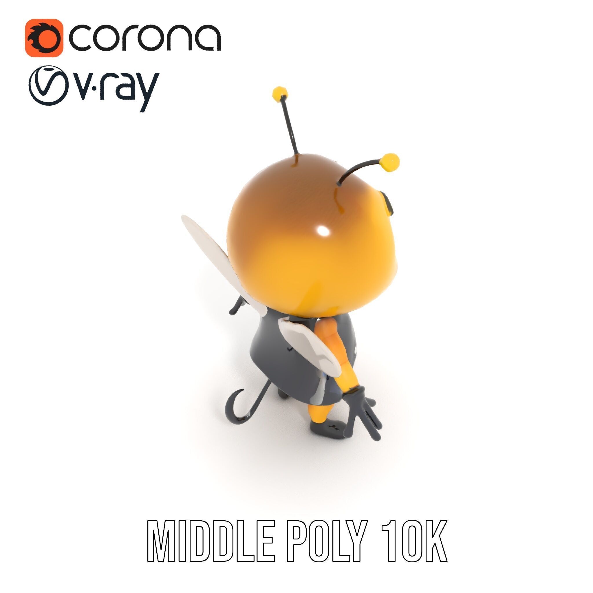 Adorable Bee Character Model Rigged and Animated Low-poly 3D model_19